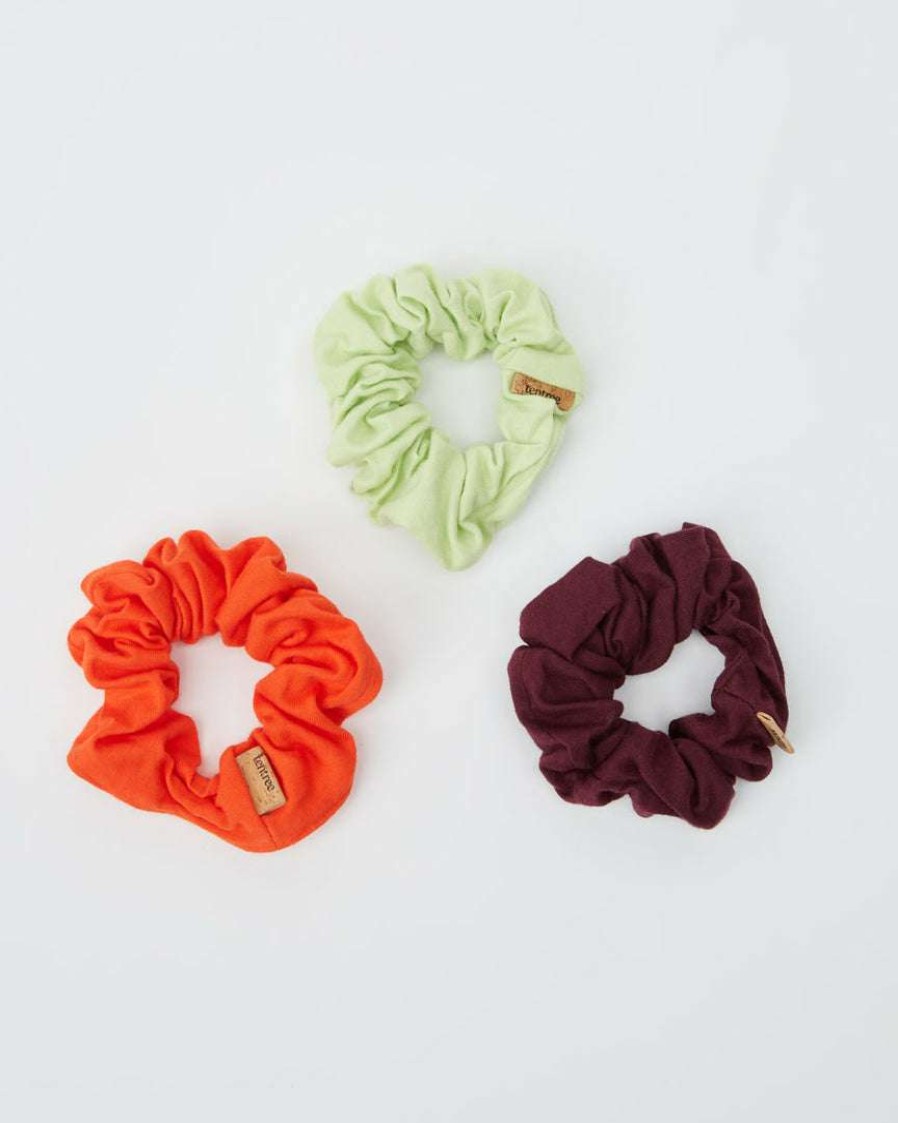 Accessories * Tentree Upcycled Organic Cotton Scrunchies (3-Pack) Electric Orange Fig Honeydew