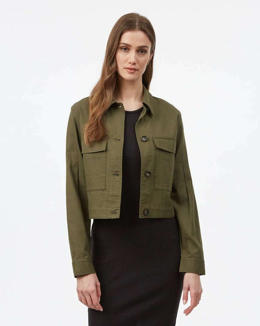 Women * Tentree Short Utility Jacket Women Olive Night Green