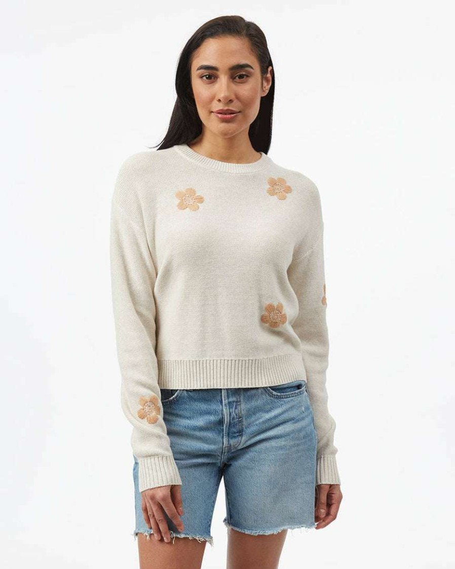 Women * Tentree Embroidered Crew Sweater Oatmeal Heather