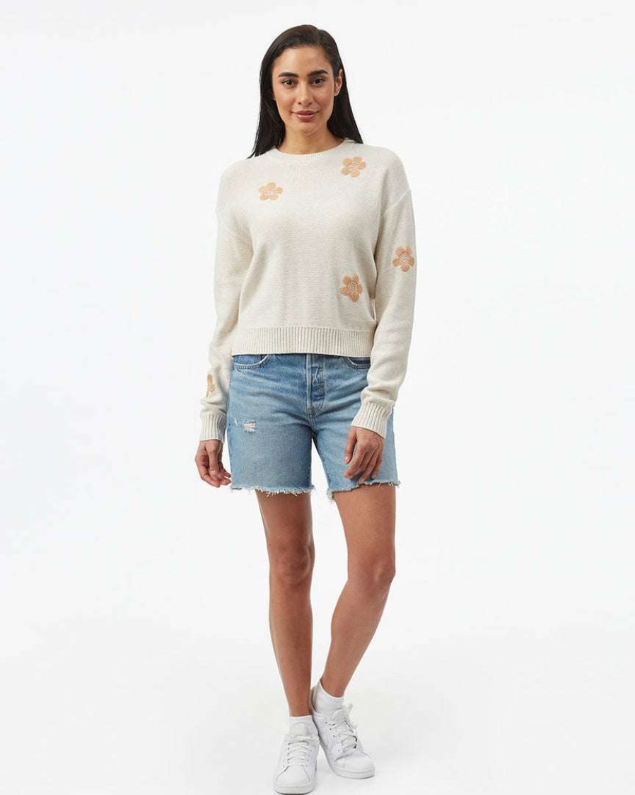 Women * Tentree Embroidered Crew Sweater Oatmeal Heather